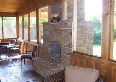 stone fireplace on patio