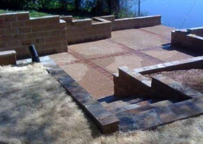 brick patio on lake