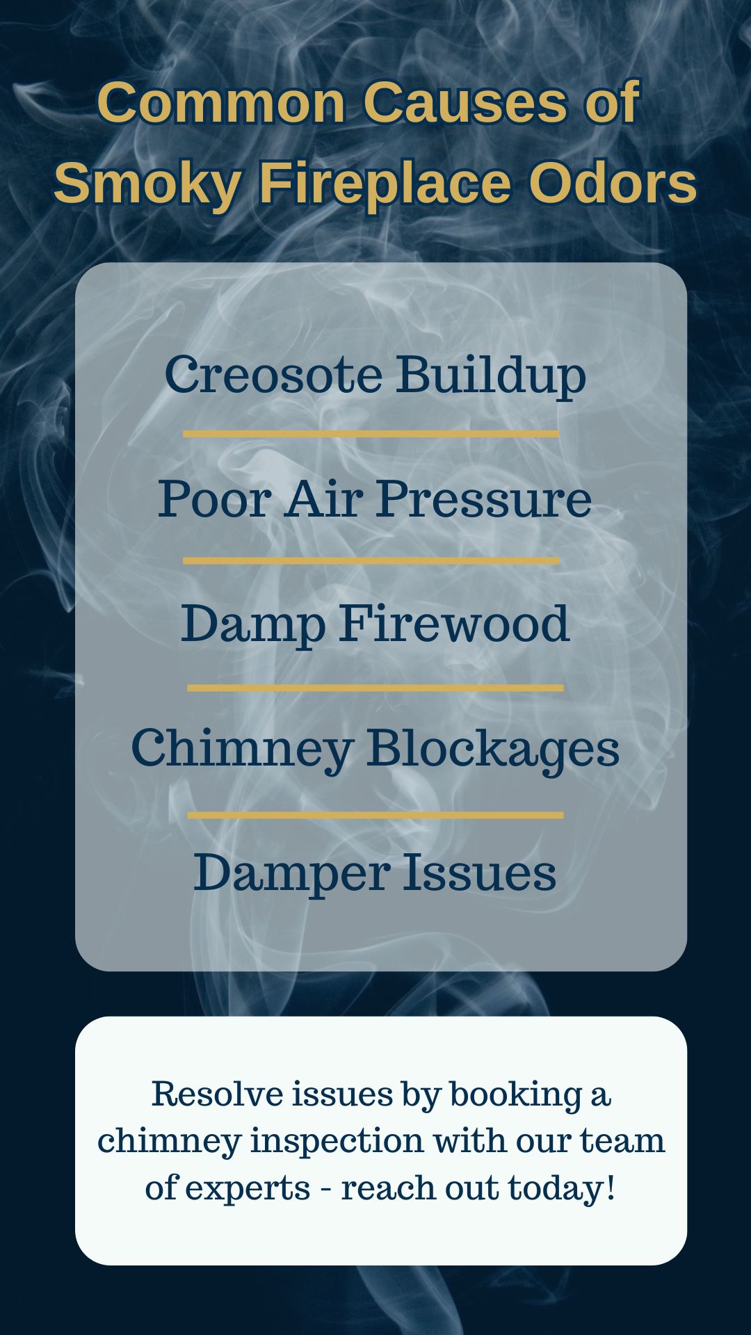 original infographic stating common causes of smoky fireplace odors