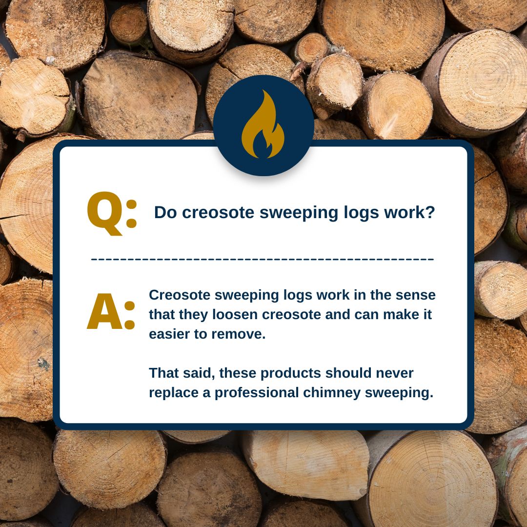 original infographic asking if creosote sweeping logs work - answer: yes, but they should not replace an annual chimney sweep